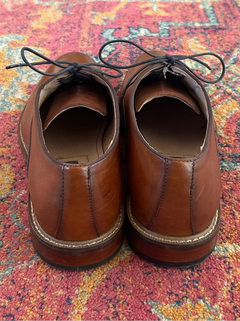 NWOT Aston Grey | Men's Cognac Brown Leather Lace Up Leu Derby Dress Shoes Sz 10